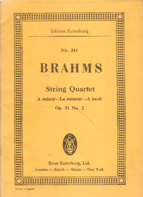 Quartet A minor for 2 Violins, Viola and Violoncello by Johannes Brahms.