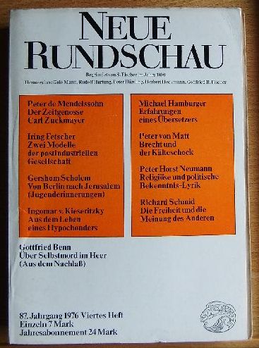 Mann, Golo (Hrsg.) und Peter (Hrsg.) Hrtling u. a. Rudolf (Hrsg.) Hartung:  Neue Rundschau 87. Jahrgang 1976. Viertes Heft. 