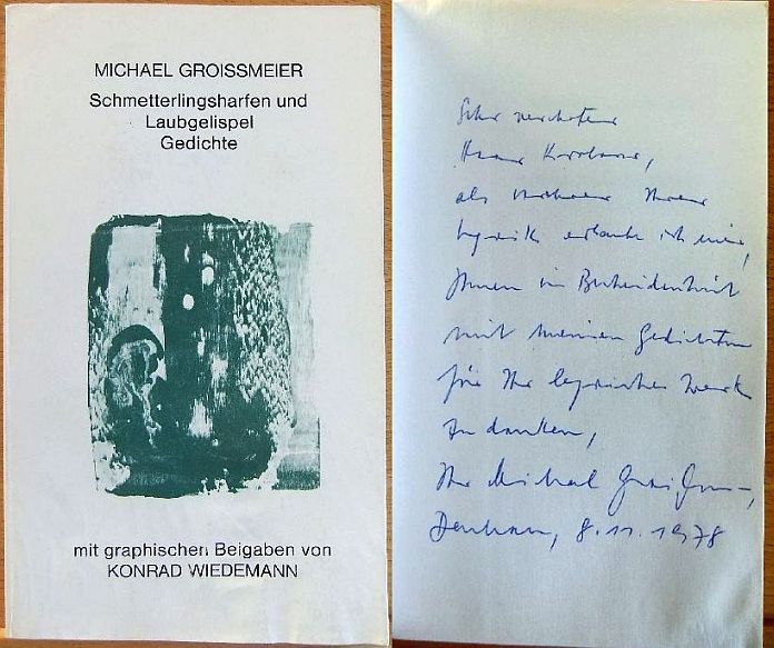Groimeier, Michael:  Schmetterlingsharfen und Laubgelispel - Gedichte. mit graph. Beigaben v. Konrad Wiedemann 