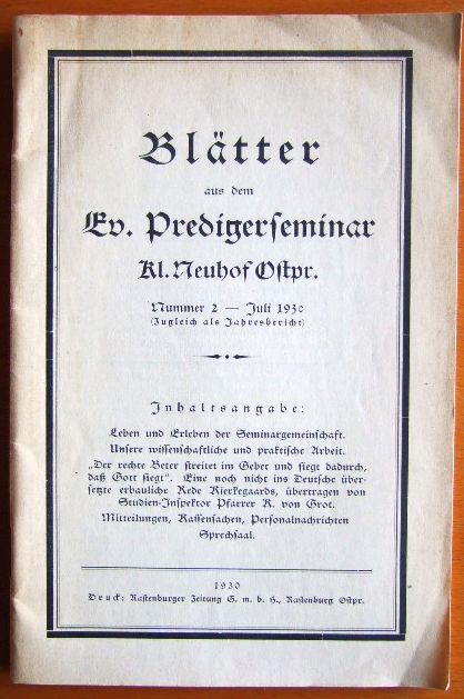 Blätter aus dem Ev. Predigerseminar Kl. Neuhof Ostpr.