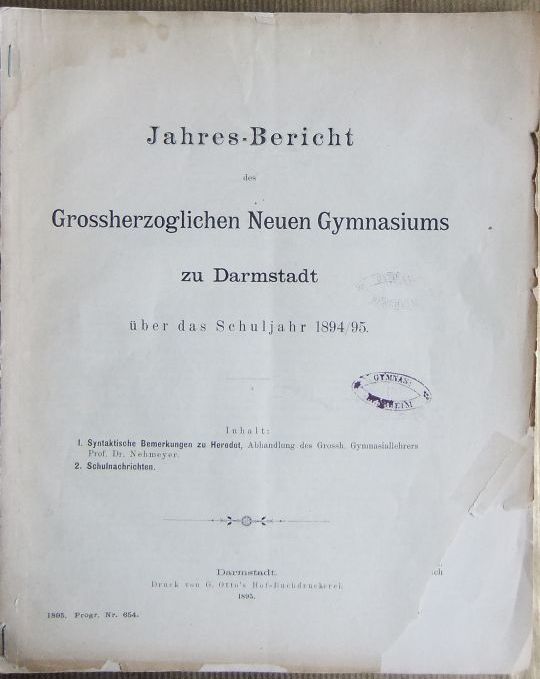   Jahresbericht des Grossherzoglichen Neuen Gymnasiums zu Darmstadt 