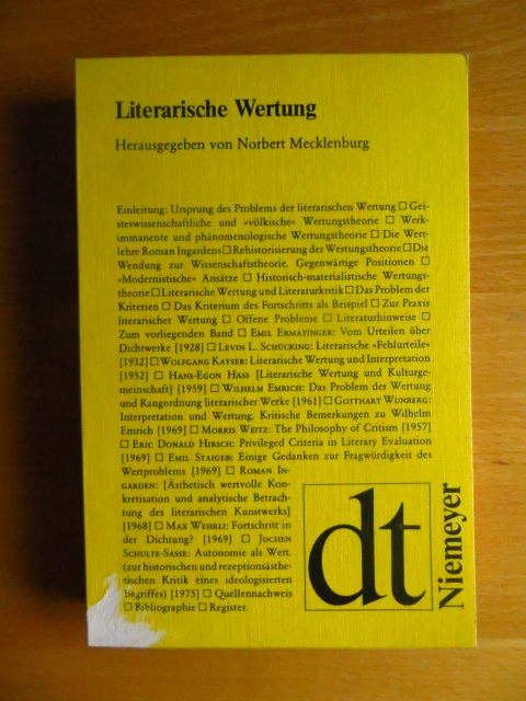 Mecklenburg, Norbert (Herausgeber):  Literarische Wertung : Texte zur Entwicklung d. Wertungsdiskussion in d. Literaturwiss. 