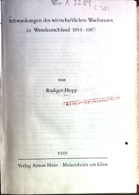 Schwankungen des wirtschaftlichen Wachstums in Westdeutschland 1954-1967 - Hopp, Rüdiger