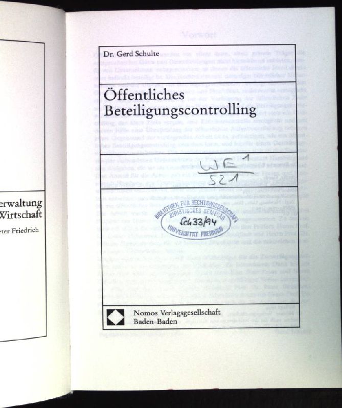 Öffentliches Beteiligungscontrolling. Schriften zur öffentlichen Verwaltung und öffentlichen Wirtschaft ; Bd. 144 1. Aufl. - Schulte, Gerd