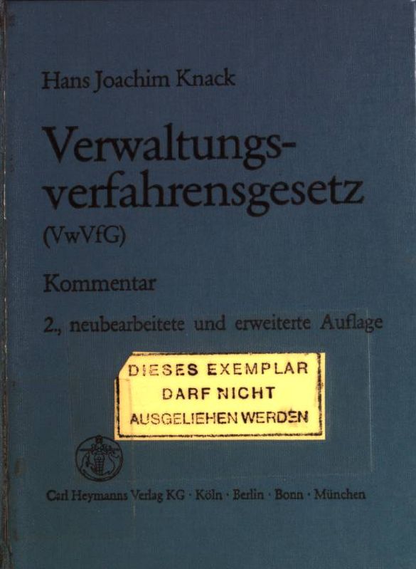 Verwaltungsverfahrensgesetz (VwVfG); Kommentar.  2. Auflage - Knack, Hans-Joachim (Hrsg.)