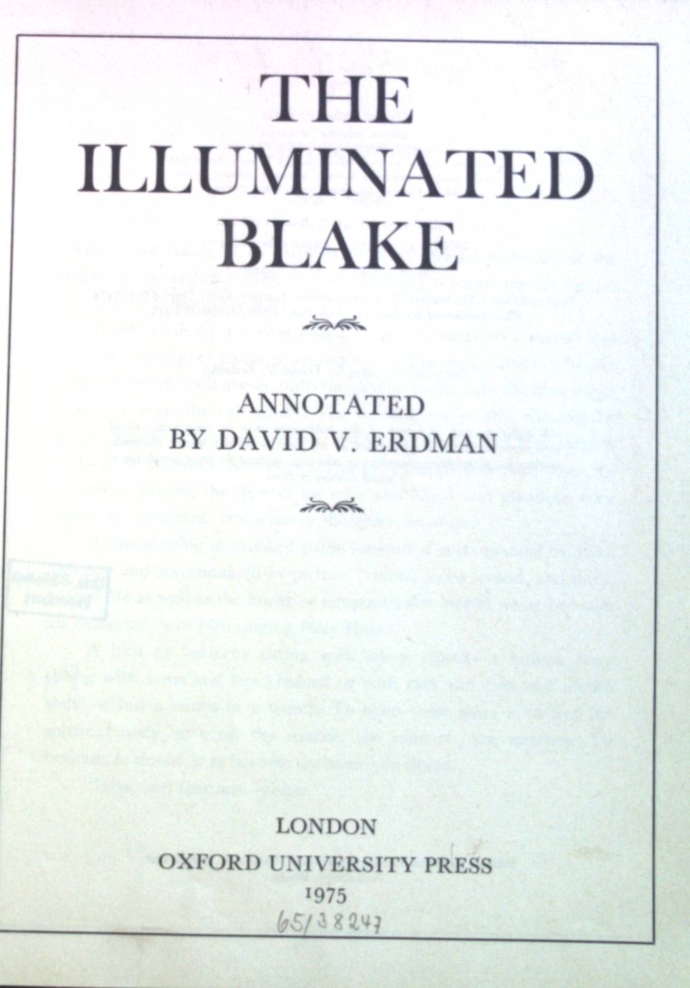 The Illuminated Blake. - Erdman, David V.