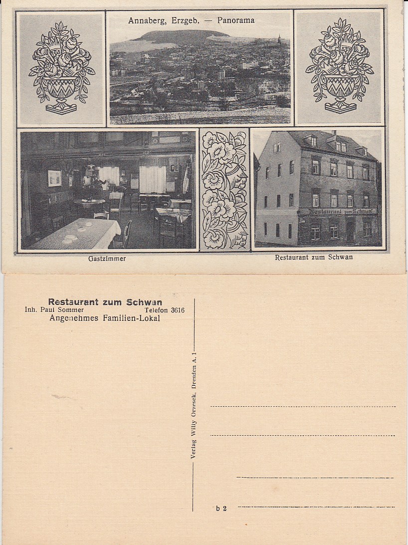 Ansichtskarte "Restaurant zum Schwan" Annaberg