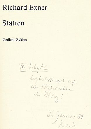 Stätten : Gedicht-Zyklus. Edition Toni Pongratz 29. - Exner, Richard