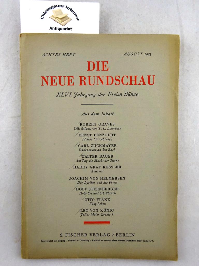 Suhrkamp, H. (Redaktion):  Die Neue Rundschau  XLVI. (46.) Jahrgang. Achtes (8.) Heft, August 1935. 