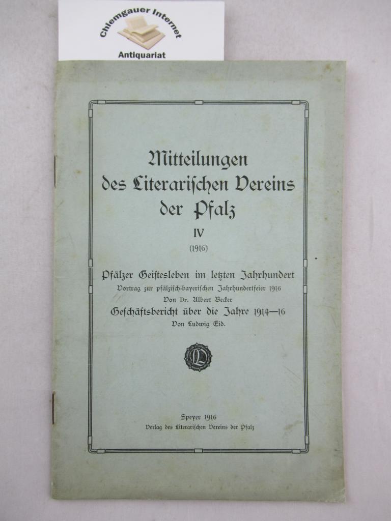 Mitteilungen des Literarischen Vereins der Pfalz IV.