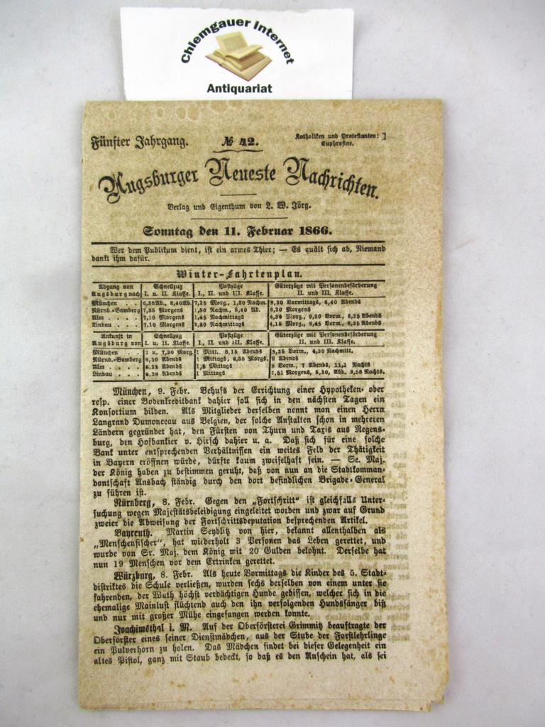   Augsburger Neueste Nachrichten. Sonntag 11. Februar 1866. Fnfter Jahrgang. Nr. 42. 