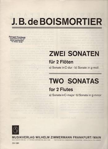 Zwei Sonaten für zwei (2) Flöten a) Sonate in C-Dur, b) Sonate in g-moll. Two Sonatas for two (2) flutes a) Sonata in C-major, b) Sonata in g-minor. (ZM 1291)