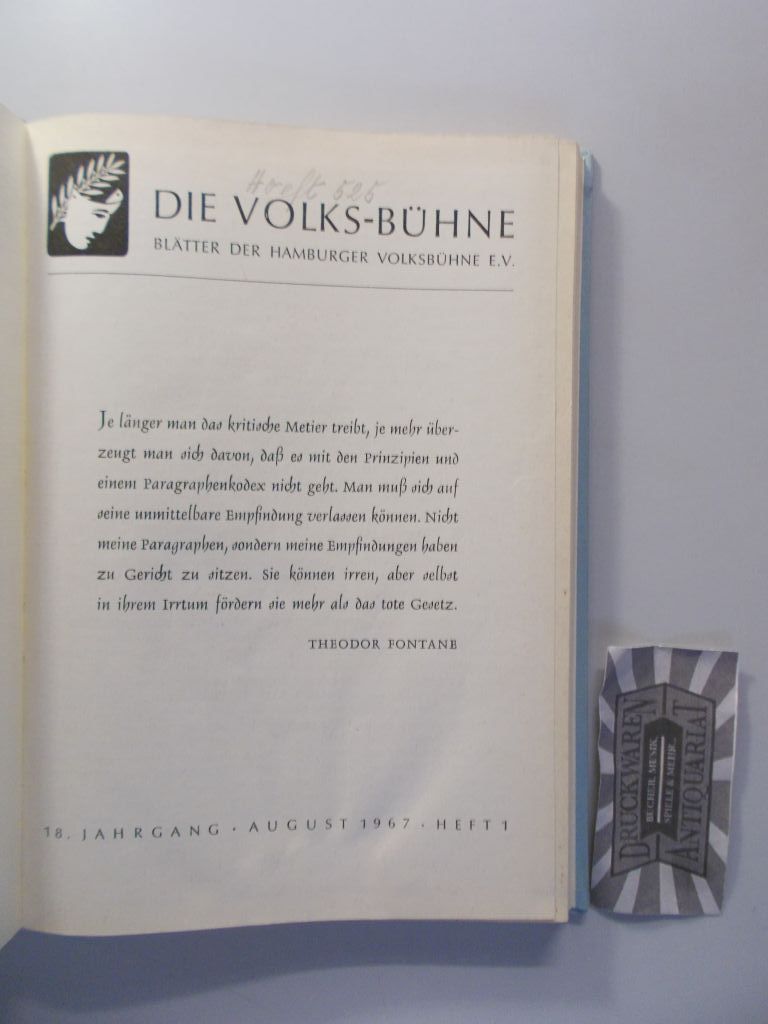 Die Volksbühne - 18. Jahrgang, 1967/1968. Blätter der Hamburger Volksbühne e.V.