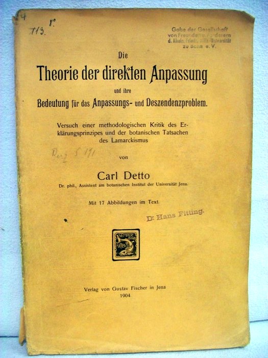 Detto, Carl:  Die Theorie der direkten Anpassung und ihre Bedeutung fr das Anpassungs-Deszendenzproblem. 
