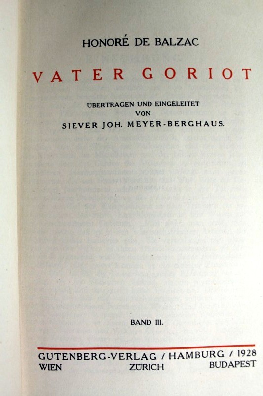 Vater Goriot. Band III. Oberst Chabert. Band IV.