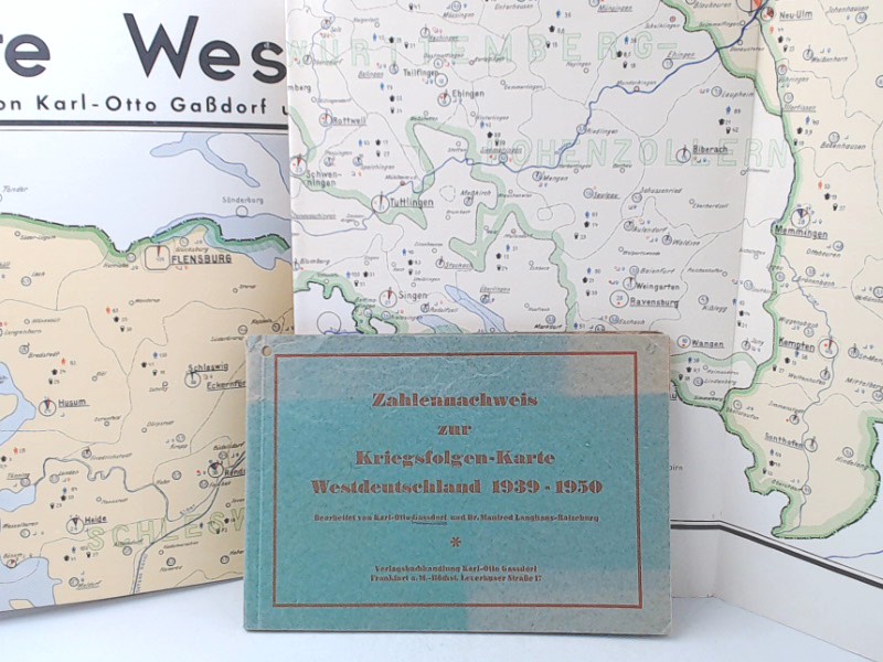 Kriegsfolgen-Karte Westdeutschland 1939-1950. Zahlennachweis zur Kriegsfolgenkarte Westdeutschland 1939-1950. 2-teilige Karte und Begleitbuch.