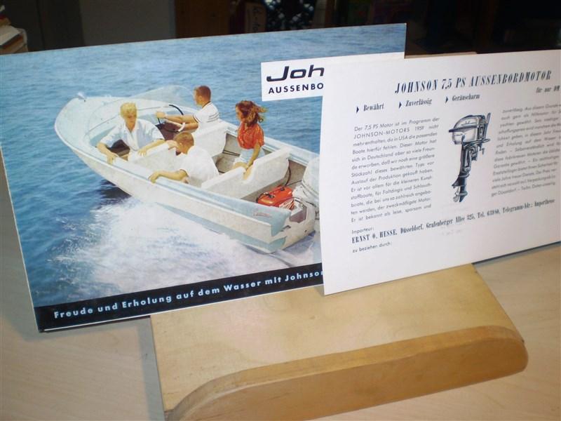  JOHNSON AUSSENBORTMOTOREN. Freude und Erholung auf dem Wasser mit Johnson Sea-Horses. Werbeprospekt mit Einleger (7,5 PS Aussenbortmotor). Teschniche Daten, Preisliste.