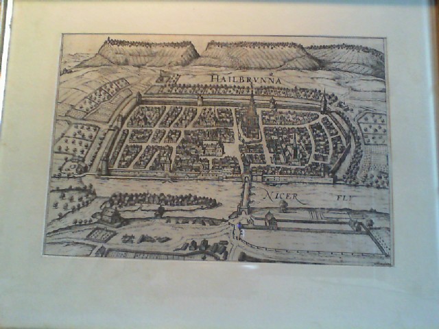 Franz Hogenberg und Georg Braun: Hailbrunna (Heilbronn). Orig.-Kupferstich, um 1590. Historische Stadtansicht. 27 x 19 cm.