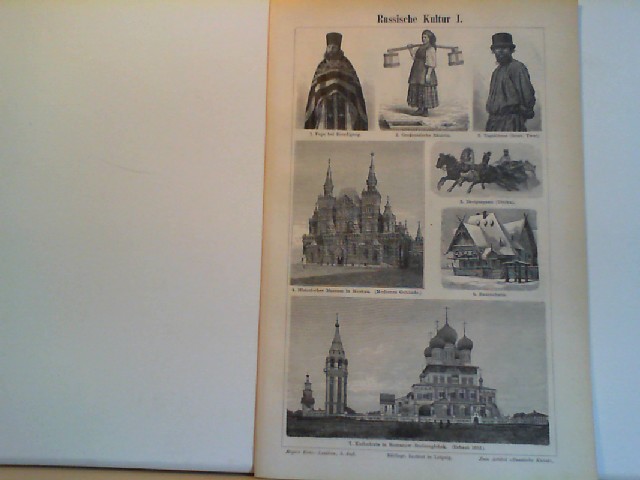  Russische Kultur I. und II.  1 Lithographierte,  einseitige, s/w Karte, zweiseitig bedruckt. Aus Meyers Konversationslexikon 1897. 5. Auflage