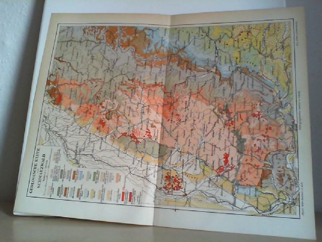  Geologische Karte vom Schwarzwald: 1 : 500 000. Eine Lithographierte,  zweiseitige, farbige Karte. Aus Meyers Konversationslexikon 1897. 5. Auflage