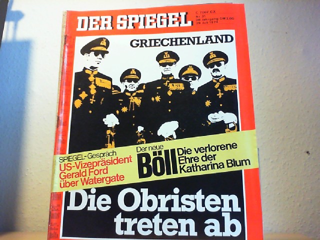  Der Spiegel. 29. Juli 1974, 28. Jahrgang. Nr. 31. Das deutsche Nachrichtenmagazin.