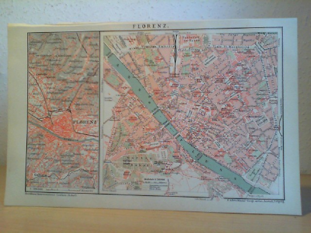 Chromolithographie: Landkarte Florenz Stadtplan. Orig.- Lithoragraphie.