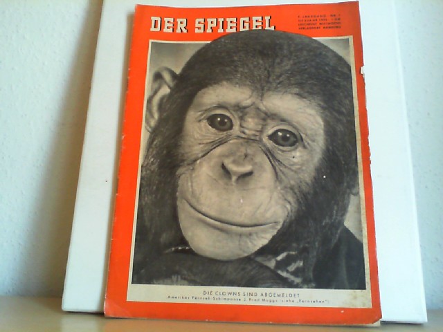  Der Spiegel. 01.01.1955. 9. Jahrgang. Nr. 1. Das deutsche Nachrichtenmagazin. Titelgeschichte : Die Clowns sind abgemeldet - Amerikas Fernseh-Schimpanse J. Fred Muggs.
