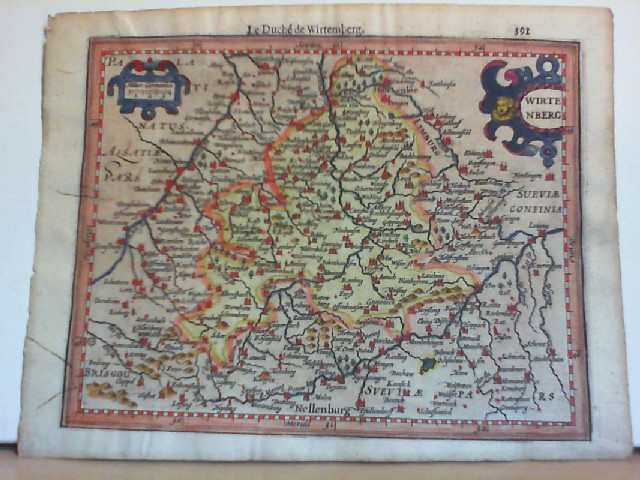 Wrttemberg ( Herzogtum ): Le Duch de Wirtemberg. Wrttemberg Herzogtum. Original Kupferstich Landkarte Bertius ca. 1628, Altkoloriert. mit zwei Kartuschen.