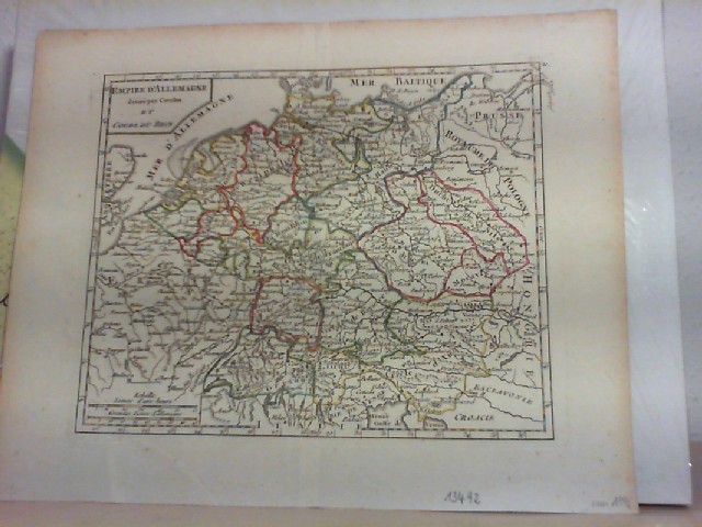  Empire d'Allemagne divise par Cercles et Cours du Rhin. Mehrfarbige, lithographische Karte, Deutschland und Rheinlauf.