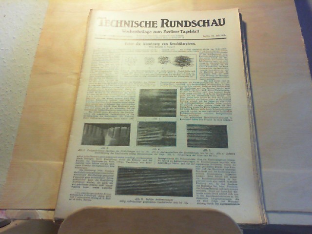  Technische Rundschau. Wochenbeilage zum Berliner Tageblatt. Titelthema: Ueber die Abnutzung von Geschtzrohren. 22. Jahrgang. Nr. 29. 19. Juli 1916.