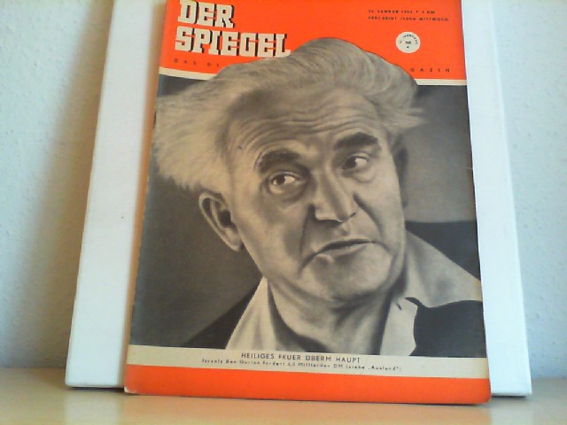  Der Spiegel. 23.01.1952. 6. Jahrgang. Nr. 4. Das deutsche Nachrichtenmagazin. Titelgeschichte : Heiliges Feuer berm Haupt - Israels Ben Gurion fordert 6,3 Milliarden DM.