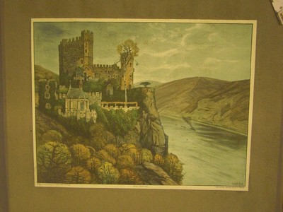 SCHULZE, HANS RUD.: Burg Rheinstein. Or.-Farbsteinzeichnung.