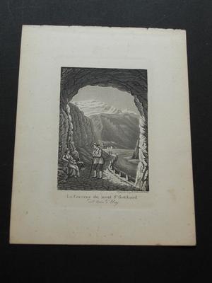 La Caverne du Mont St. Gotthard. Aquatinta-Radierung von R. Dikenmann.