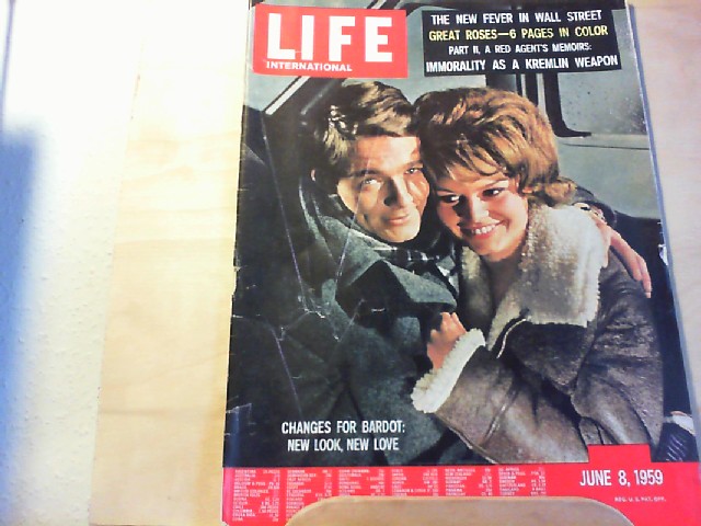  LIFE. International Edition. June 8, 1959. The new fever in Wall Street. Great Roses - 6 pages in color. Part II, a red agents memoirs: Immorality as a kremlin wearon.