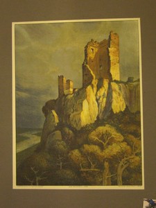 SCHULZE, HANS RUD.: Burg Drachenfels am Rhein. Or.-Farbsteinzeichnung.