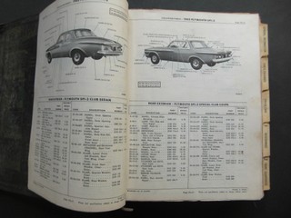 MoPar. Passenger car Parts List 1962. Chrysler Motors Corporation. MpPar Parts and Accessories. Originalbook / Collision List for Plymouth Valiant, Lancer, dodge, Chrysler, Imperial Passenger Cars.