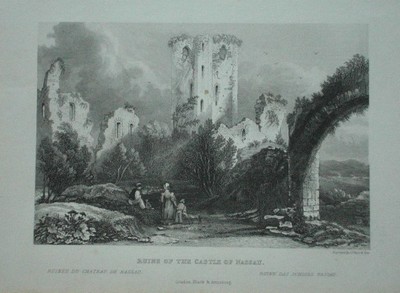  RUINS OF THE CASTLE OF NASSAU. Stahlstich von J. S. Shury und Shne. Ruinen das Schloss Nassau. Ruines du chateau de Nassau.
