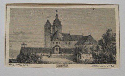  Seligenstadt, Ansicht der Abtei um 1870. Or.-Holzschnitt.