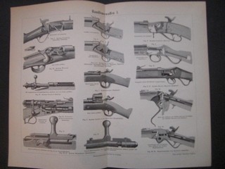  Handfeuerwaffen I. Holzschnitt, ca. 1890. Doppelblatt, gefaltet - 30 x 24 cm; Bildgrsse 26 x 20 cm.