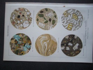  Gesteine (Mikroskopische Vergrerung vin Dnnschliffen). Chromolithografie, ca. 1890. Einzelblatt - 24 x 15,5 cm; Bildgrsse 21 x 13 cm.