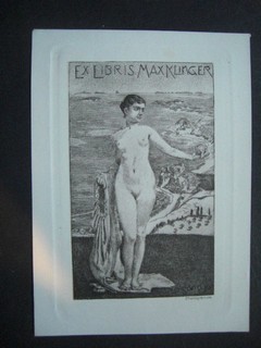 EX LIBRIS. - KLINGER, MAX.-: Ex-Libris Schildchen. Lo Sono Jo. Gezeichnet von Max Klinger. Photogravure.