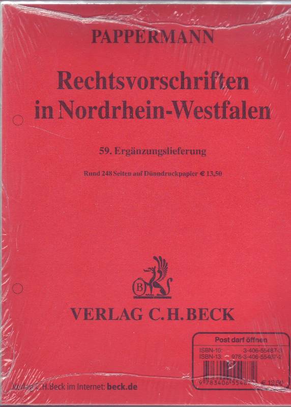 Rechtsvorschriften in Nordrhein-Westfalen; 59. Ergänzungslieferung; Rund 248 Seiten auf Dünndruckpapier - Pappermann, Ernst