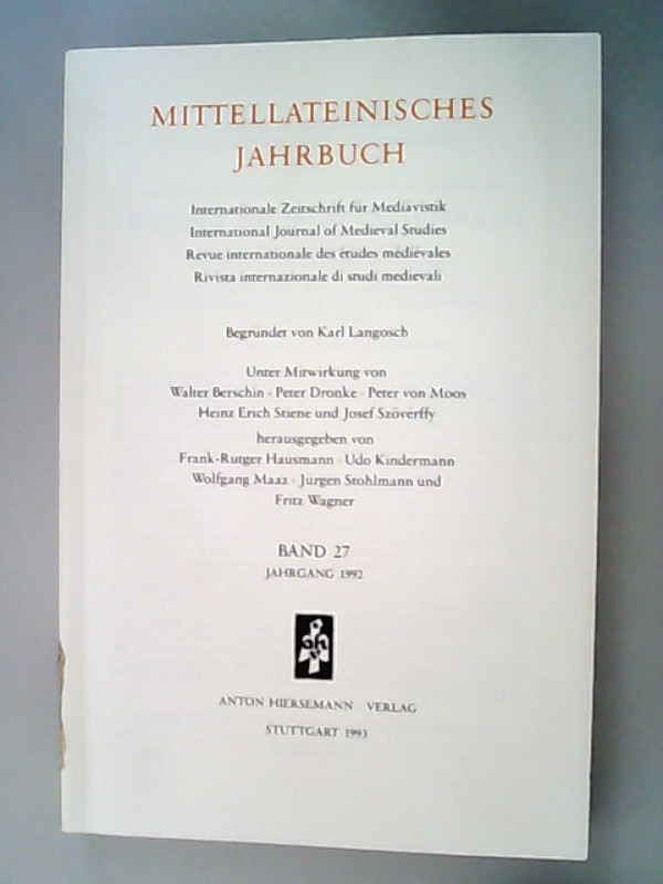 Mittellateinisches Jahrbuch. Internationale Zeitschrift für Mediävistik. Band 27. 1992. (1992)