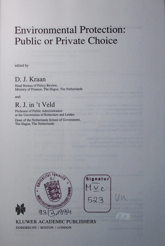 Environmental protection. Public or private choice. - Kraan, D. J.