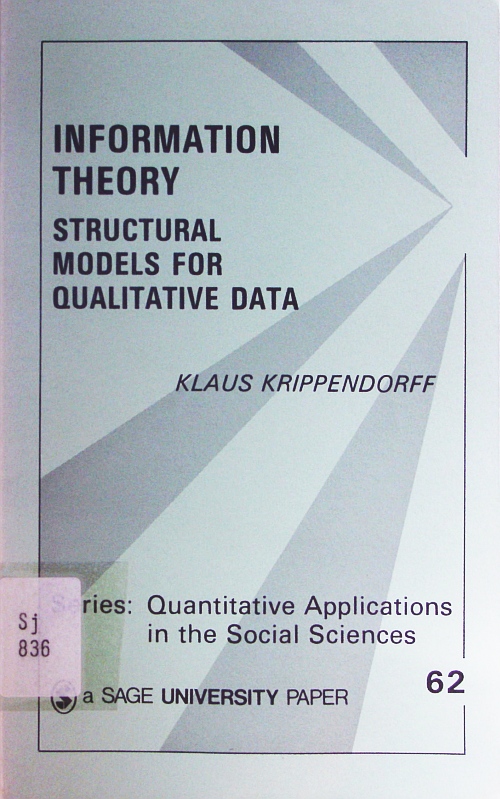 Information theory. structural models for qualitative data. 1. print. - Krippendorff, Klaus