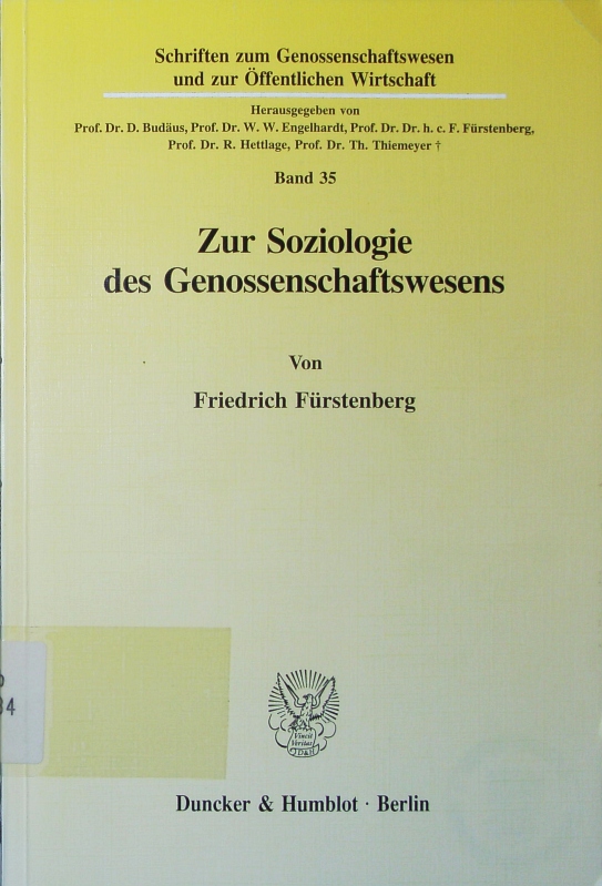 Zur Soziologie des Genossenschaftswesens. - Fürstenberg, Friedrich