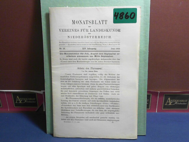 XIV. Jahrgang 1915 Nr. 18 - Monatsblatt des Vereines für Landeskunde  von Niederösterreich.
