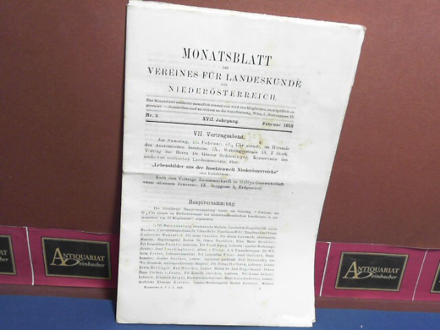 Vancsa, Max:  Monatsblatt des Vereines fr Landeskunde von Niedersterreich. XVII. Jg. Februar 1918, Nr. 2 
