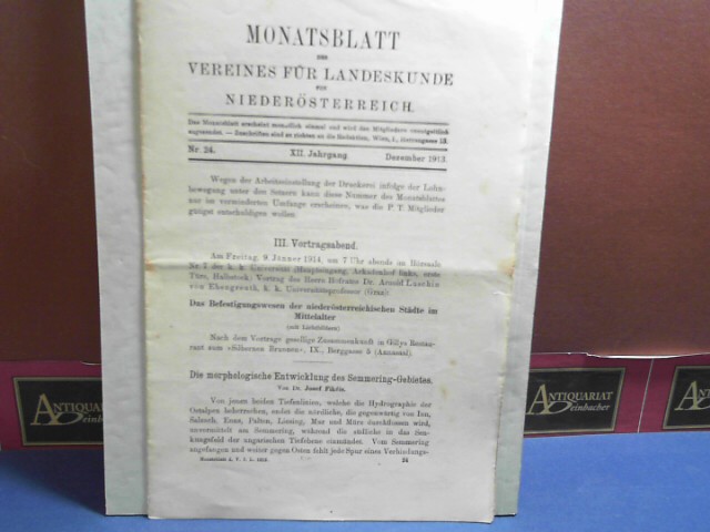 Verein fr Landeskunde von Niedersterreich (Hrsg.):  Monatsblatt des Vereines fr Landeskunde  von Niedersterreich. XII. Jahrgang 1913, Nr. 24, 