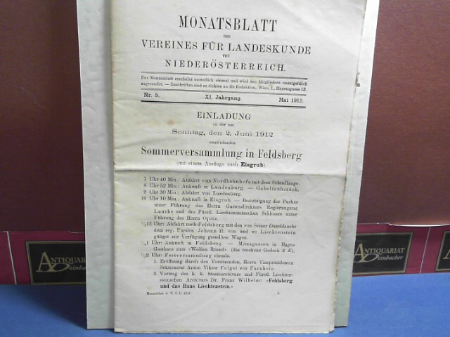 Verein fr Landeskunde von Niedersterreich (Hrsg.):  XI. Jahrgang 1912 Nr. 5, - Monatsblatt des Vereines fr Landeskunde  von Niedersterreich. 
